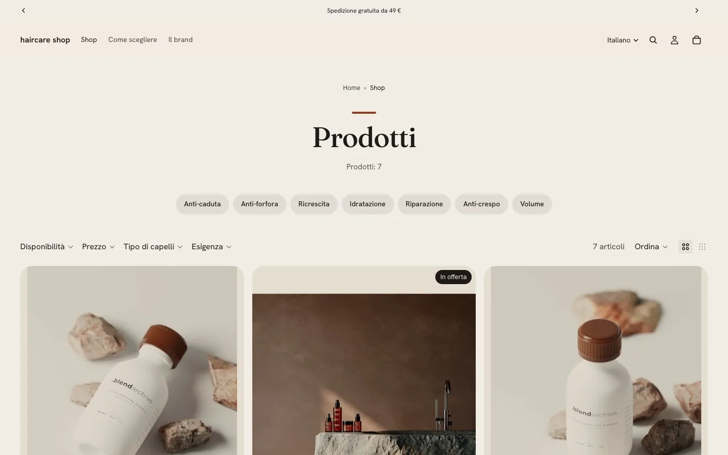 Catalogo del negozio online Shopify realizzato da Zentrya