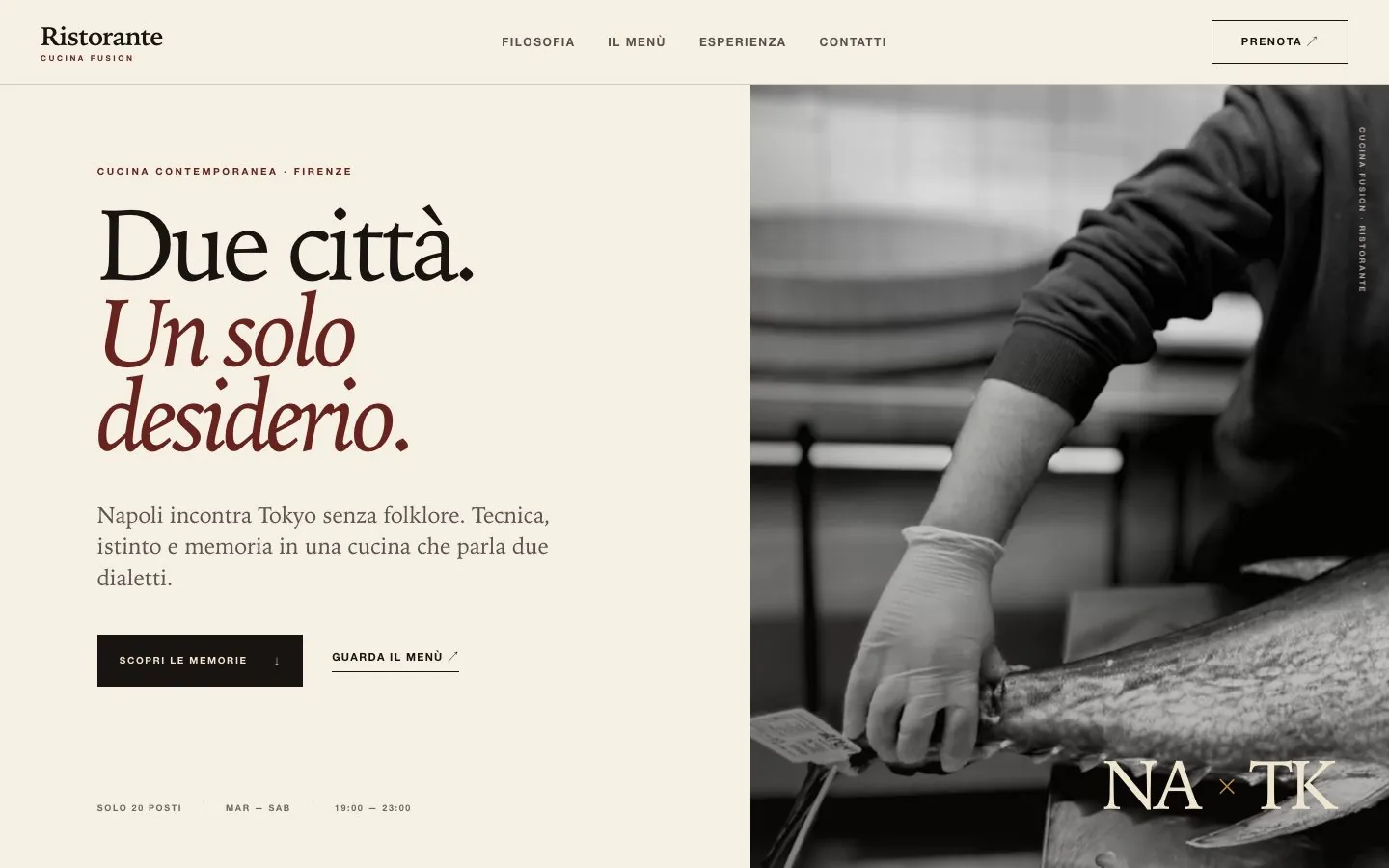 Schermata del progetto: Sito per ristorante fusion